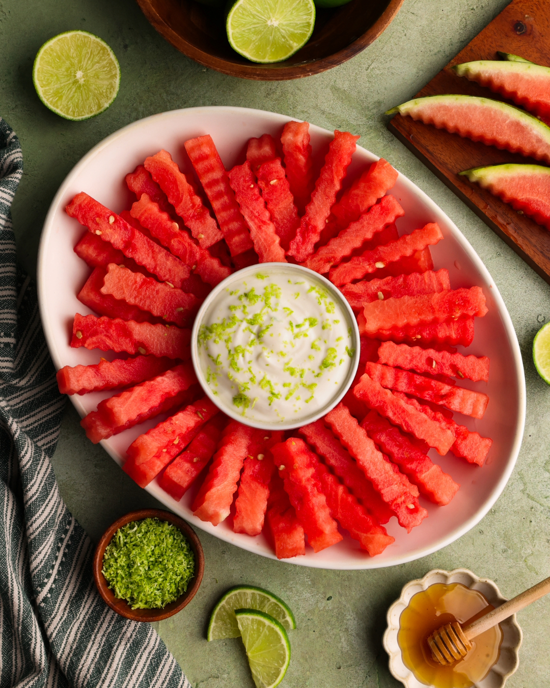 Watermelon Fries with a Honey Lime Yogurt Dip