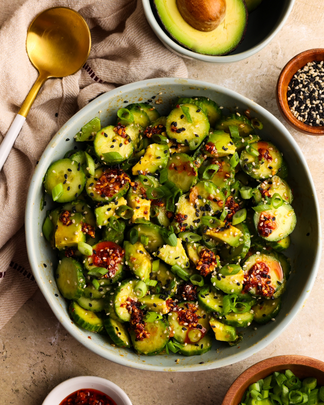 Spicy Asian Cucumber Avocado Salad