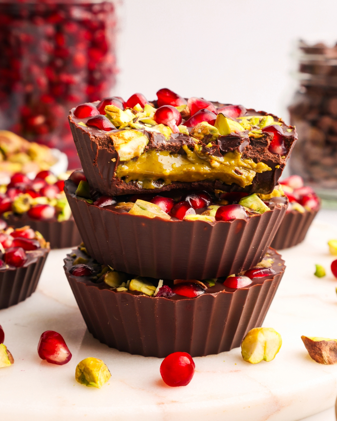 Pomegranate Pistachio Chocolate Cups