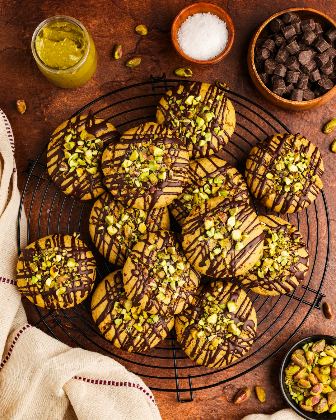 Brown Butter Chocolate Pistachio Cookies