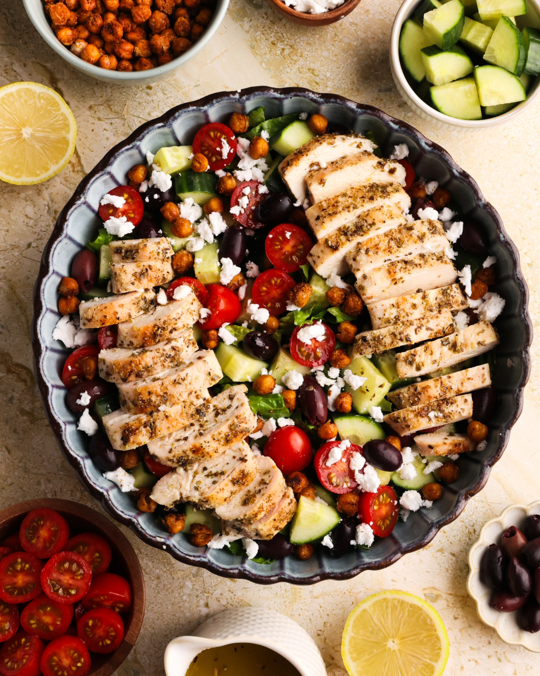 Greek Chicken Salad with Crispy Chickpeas